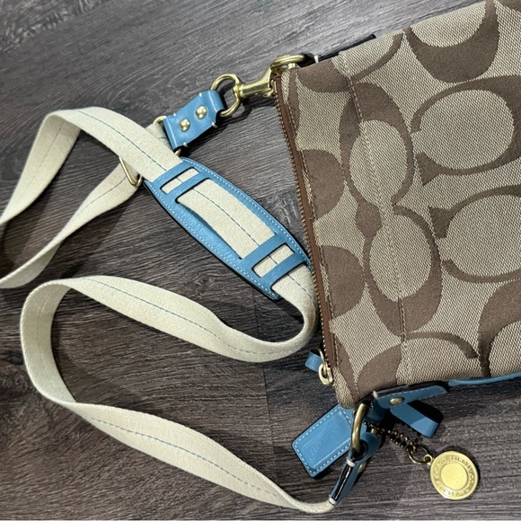 COACH Brown With Blue Signature Crossbody Handbag - Picture 9 of 14